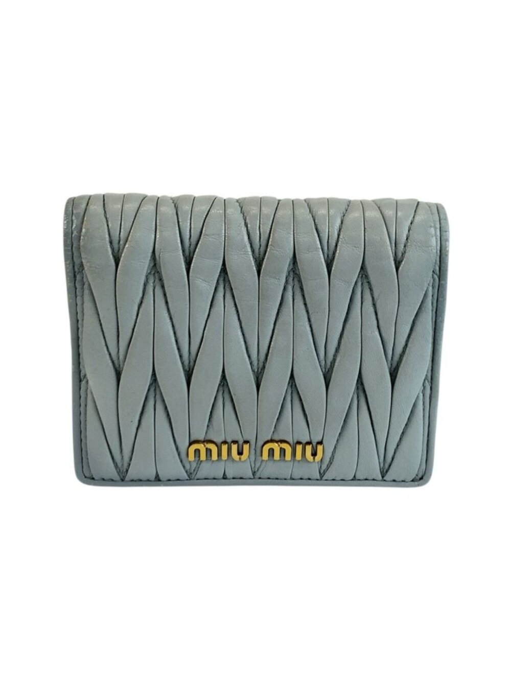 Miu Miu Matelasse Quilted Light Blue Gold Leather Compact Wallet